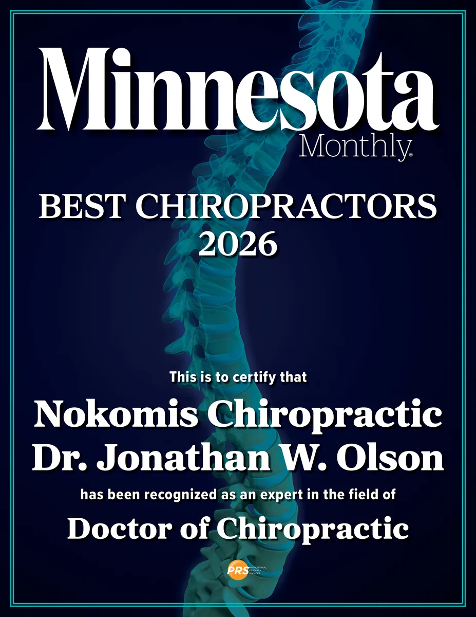 Minnesota Monthly 2026 Best Chiropractors certificate — Dr. Jonathan Olson, Nokomis Chiropractic and Wellness