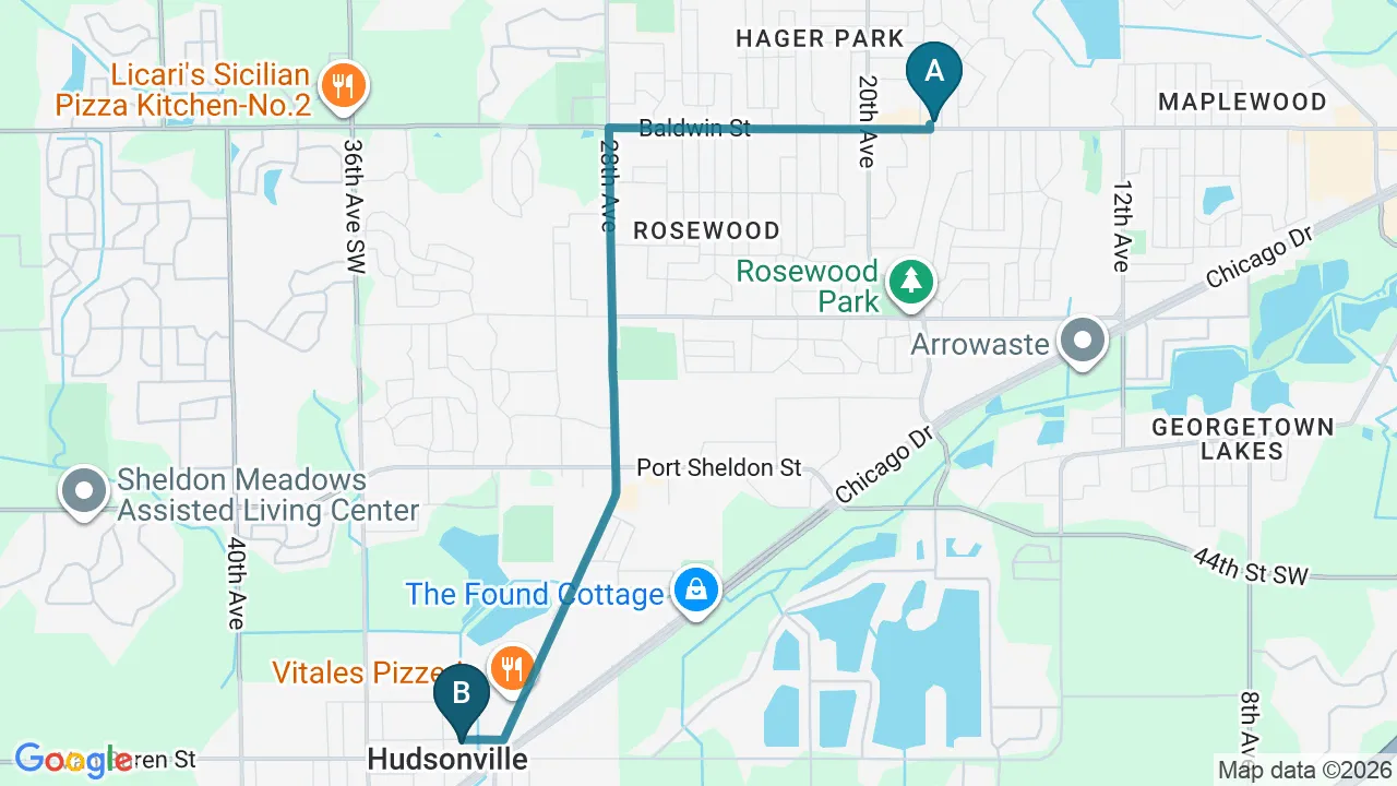 Driving directions map from Jenison, MI to Nokomis Chiropractic and Wellness in Minneapolis