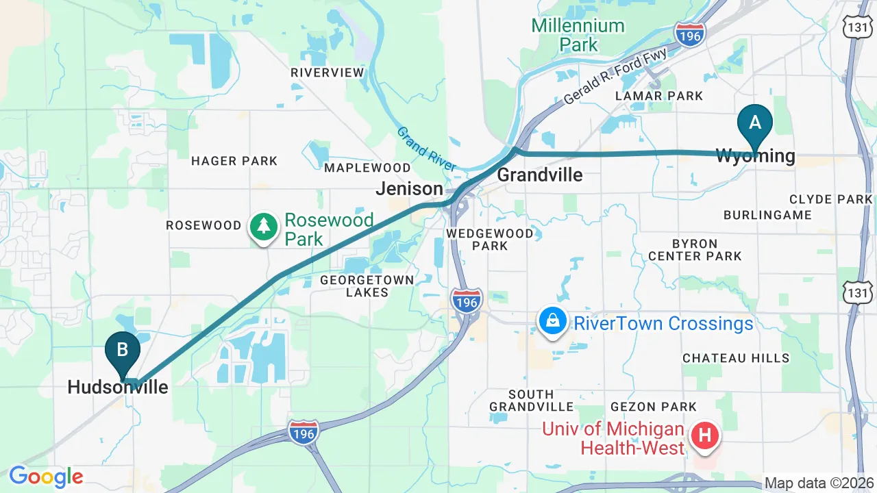 Driving directions map from Wyoming, MI to Nokomis Chiropractic and Wellness in Minneapolis