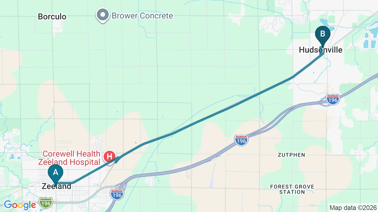 Driving directions map from Zeeland, MI to Nokomis Chiropractic and Wellness in Minneapolis